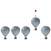 Воздушные шары, один выделяется красным воздушным шариком и выше других