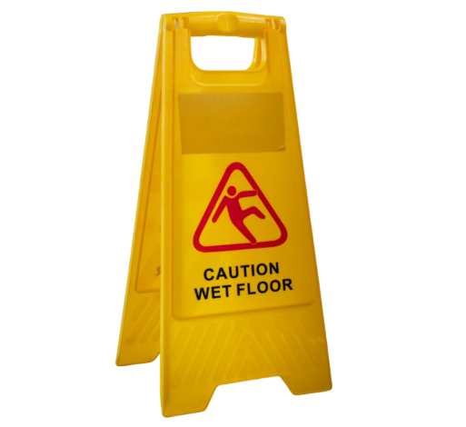 Жёлтая табличка-предупреждение о мокром полу