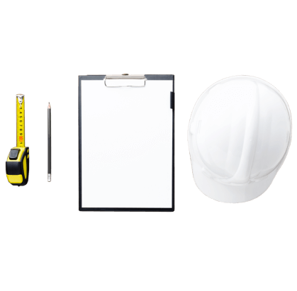 Каска, планшет, карандаш, рулетка